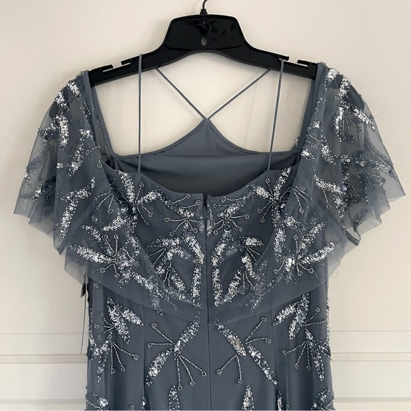 New! Aidan Mattox Blue Embellished Off-the-Shoulder Halter Gown 26753 - Picture 8 of 16